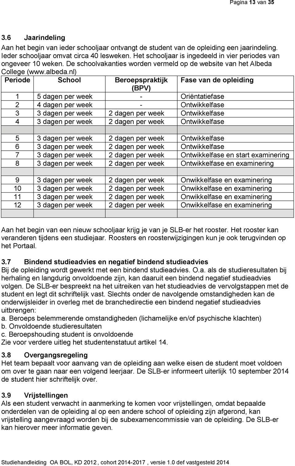 nl) Periode School Beroepspraktijk Fase van de opleiding (BPV) 1 5 dagen per week - Oriëntatiefase 2 4 dagen per week - Ontwikkelfase 3 3 dagen per week 2 dagen per week Ontwikkelfase 4 3 dagen per