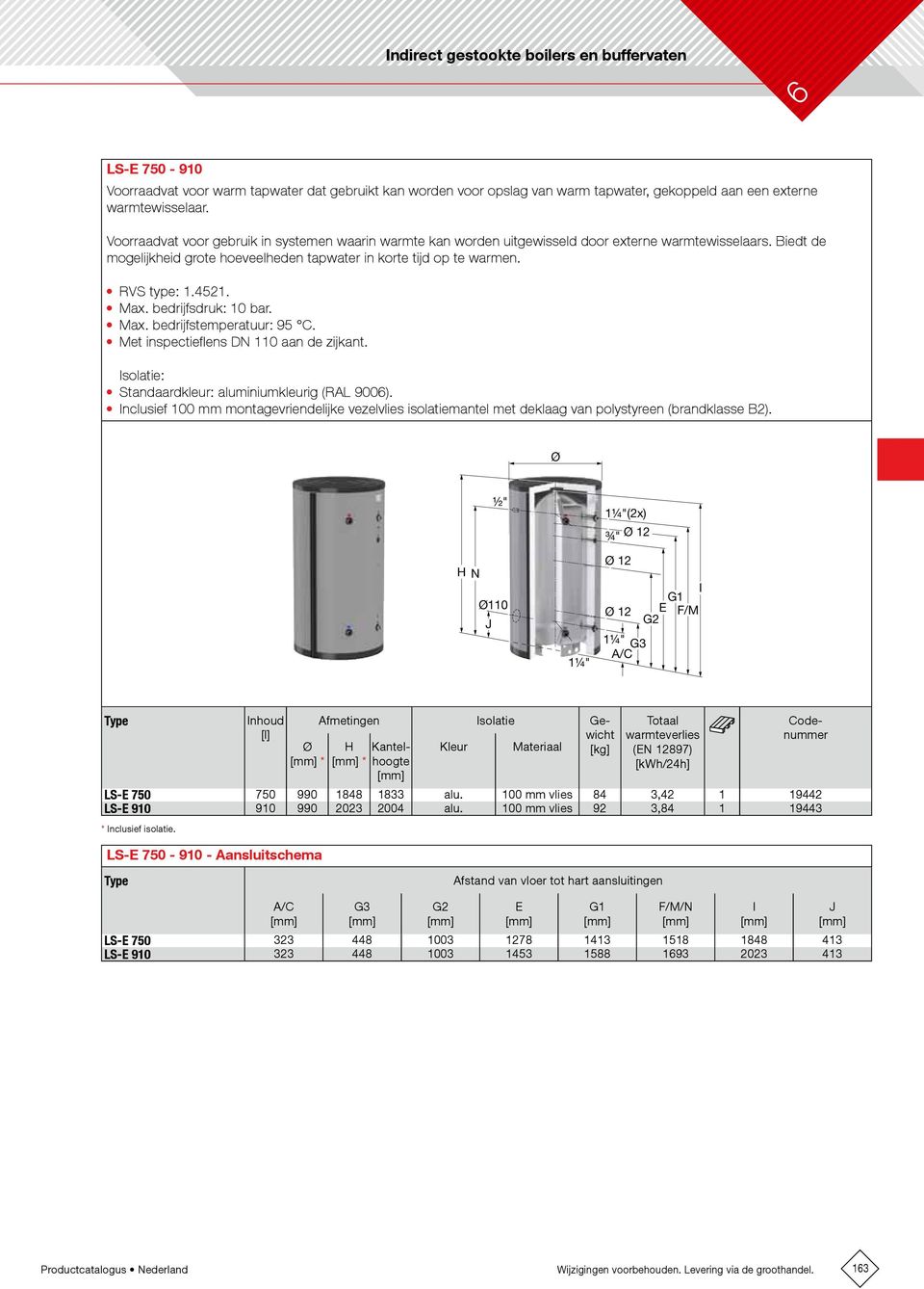 Max. bedrijfsdruk: 10 bar. Max. bedrijfstemperatuur: 95. Met inspectieflens N 110 aan de zijkant. Isolatie: Standaardkleur: aluminiumkleurig (RL 9006).