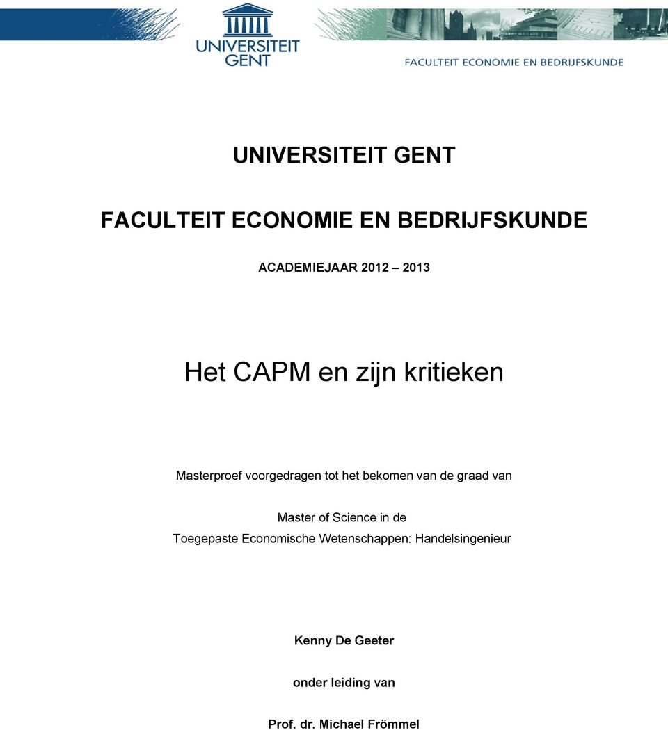 van de graad van Master of Science in de Toegepaste Economische