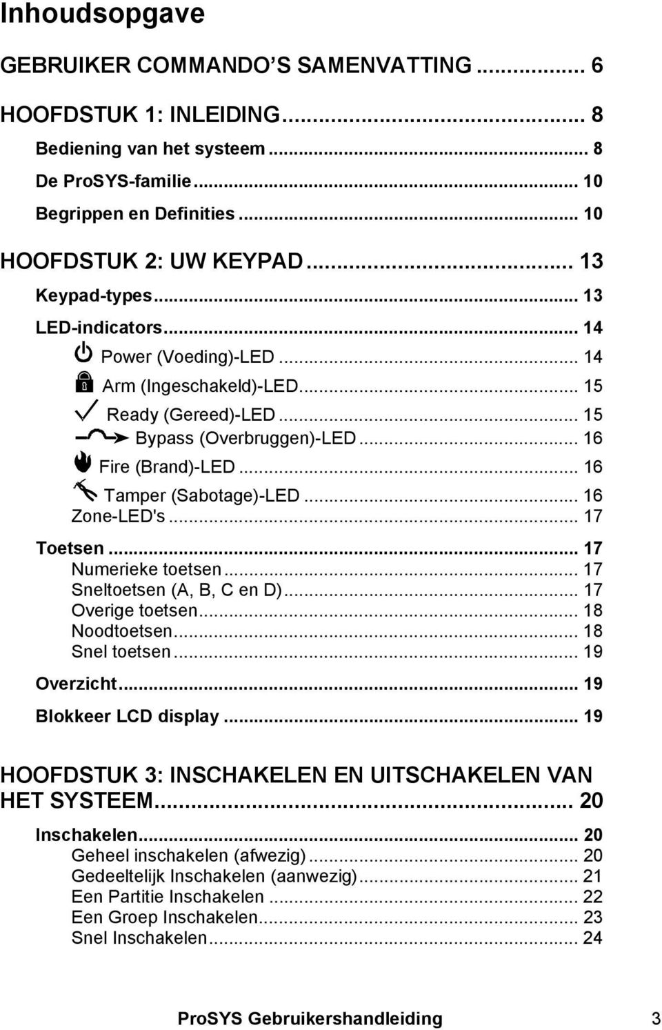 .. 16 Zone-LED's... 17 Toetsen... 17 Numerieke toetsen... 17 Sneltoetsen (A, B, C en D)... 17 Overige toetsen... 18 Noodtoetsen... 18 Snel toetsen... 19 Overzicht... 19 Blokkeer LCD display.