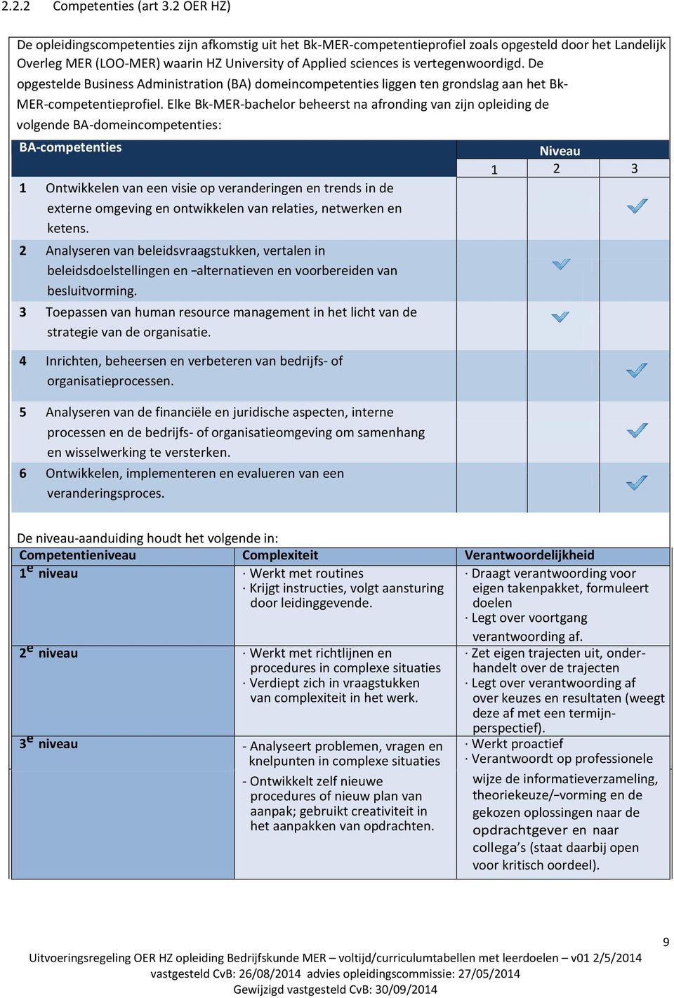 vertegenwoordigd. De opgestelde Business Administration (BA) domeincompetenties liggen ten grondslag aan het Bk- MER-competentieprofiel.