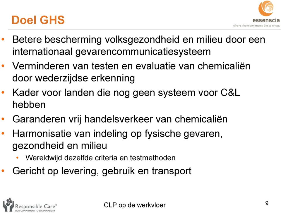 systeem voor C&L hebben Garanderen vrij handelsverkeer van chemicaliën Harmonisatie van indeling op fysische