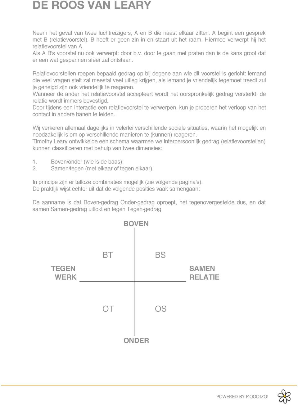 Relatievoorstellen roepen bepaald gedrag op bij degene aan wie dit voorstel is gericht: iemand die veel vragen stelt zal meestal veel uitleg krijgen, als iemand je vriendelijk tegemoet treedt zul je