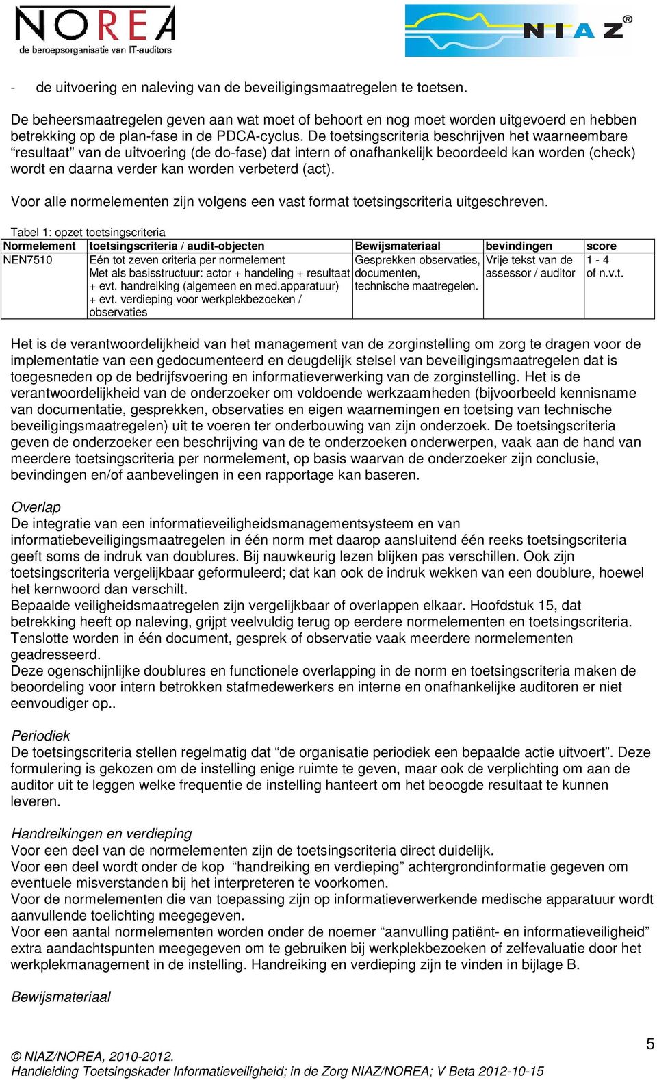 De toetsingscriteria beschrijven het waarneembare resultaat van de uitvoering (de do-fase) dat intern of onafhankelijk beoordeeld kan worden (check) wordt en daarna verder kan worden verbeterd (act).