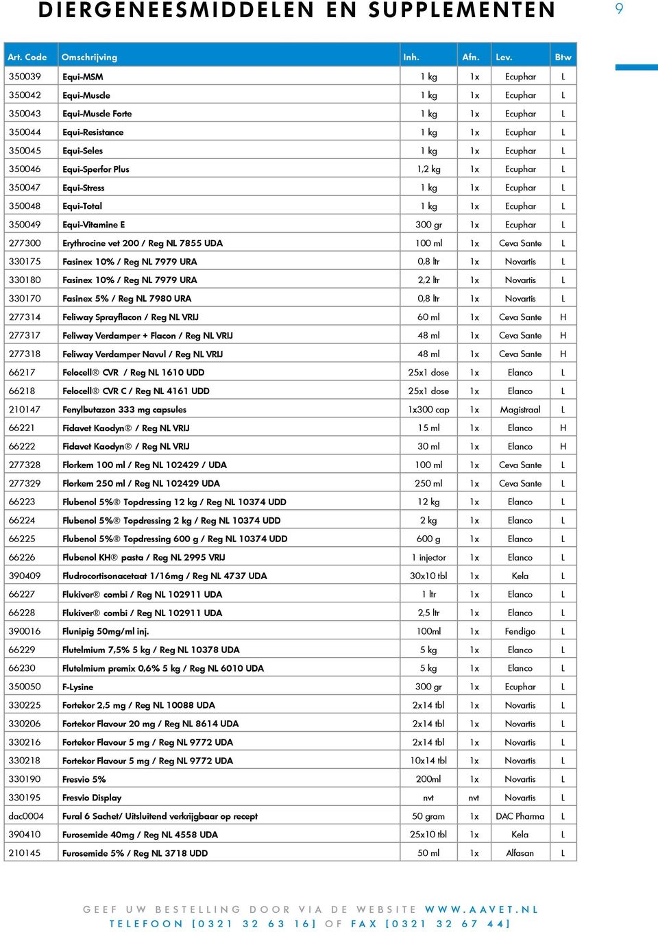 Erythrocine vet 200 / Reg NL 7855 UDA 100 ml 1x Ceva Sante L 330175 Fasinex 10% / Reg NL 7979 URA 0,8 ltr 1x Novartis L 330180 Fasinex 10% / Reg NL 7979 URA 2,2 ltr 1x Novartis L 330170 Fasinex 5% /