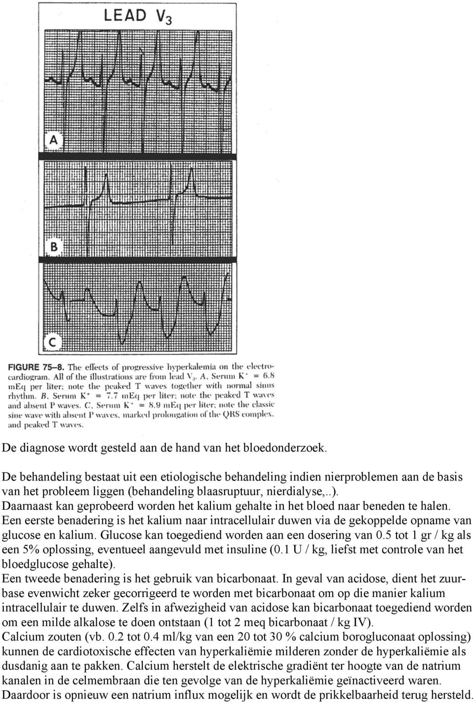 Daarnaast kan geprobeerd worden het kalium gehalte in het bloed naar beneden te halen. Een eerste benadering is het kalium naar intracellulair duwen via de gekoppelde opname van glucose en kalium.