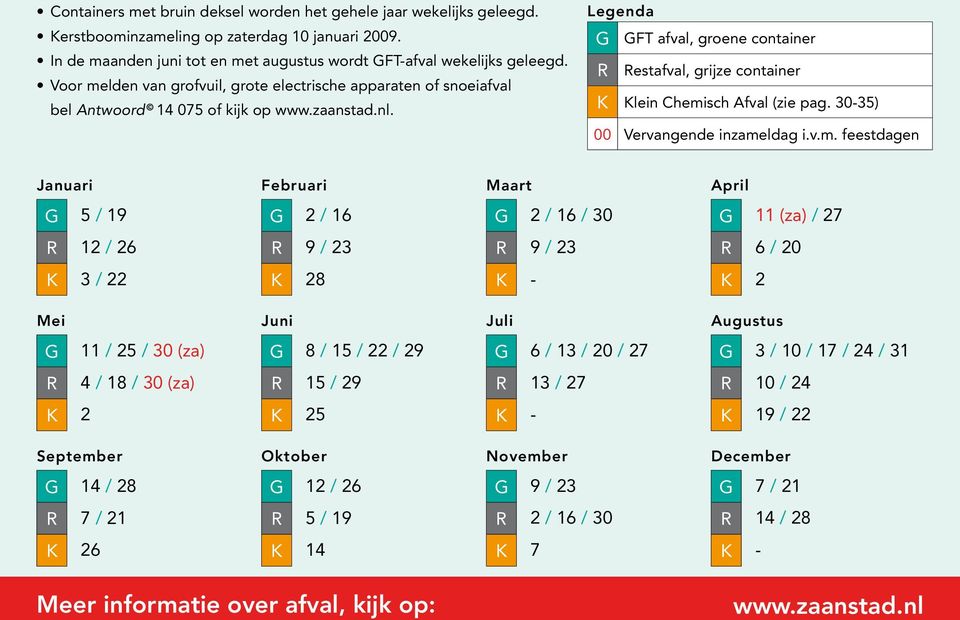 Legenda FT afval, groene container estafval, grijze container lein Chemi