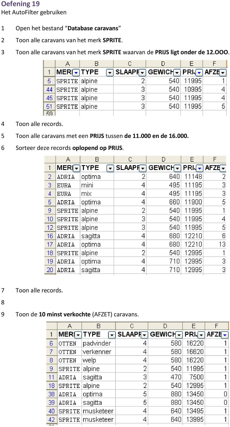 4 Toon alle records. 5 Toon alle caravans met een PRIJS tussen de 11.000 