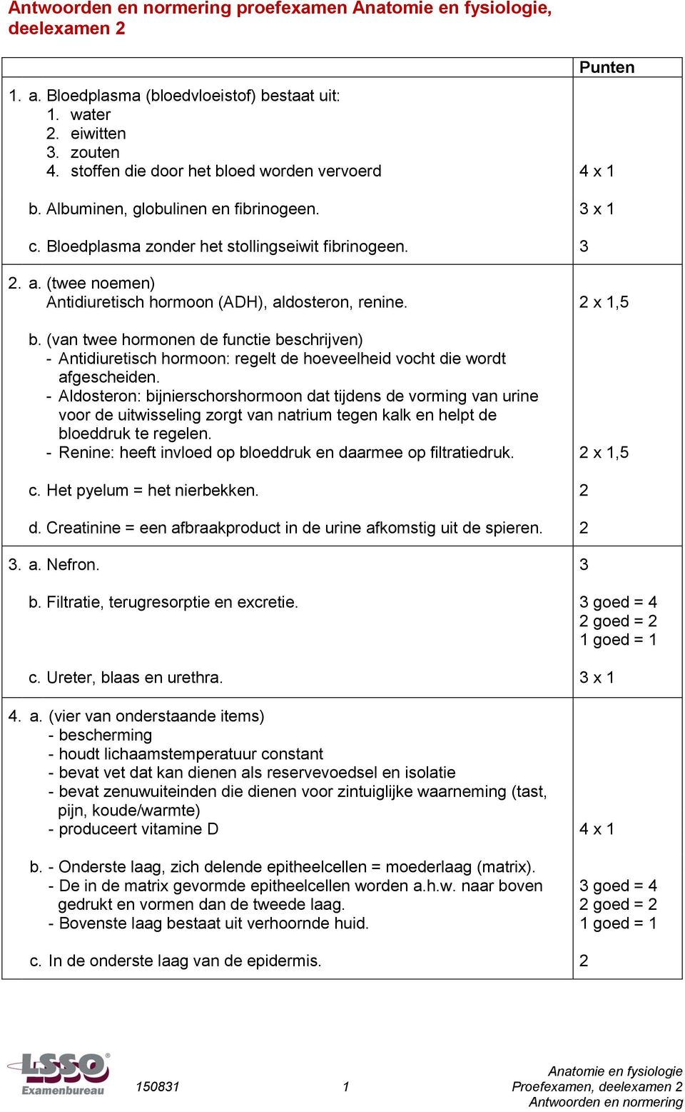 (van twee hormonen de functie beschrijven) - Antidiuretisch hormoon: regelt de hoeveelheid vocht die wordt afgescheiden.