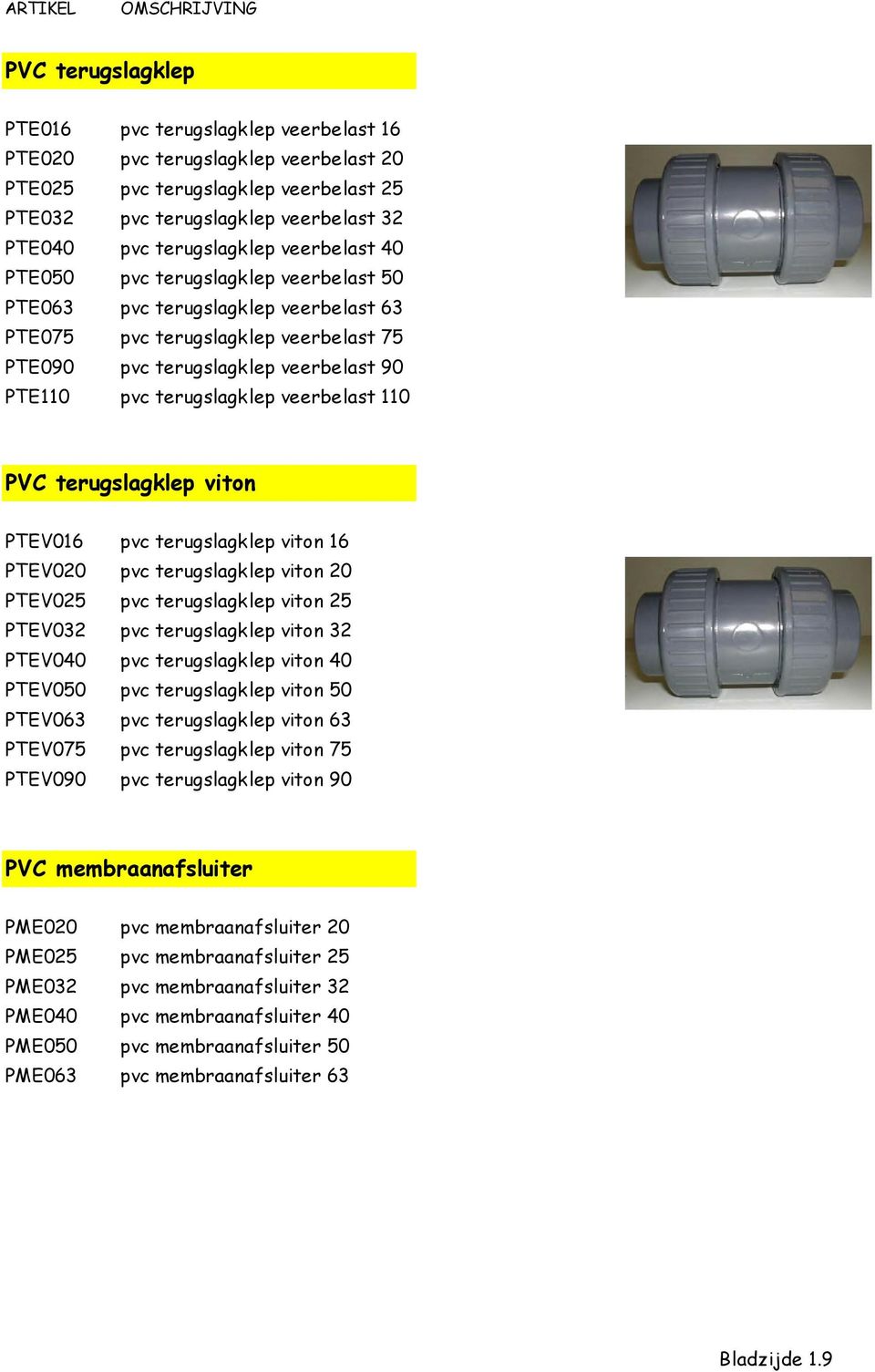 veerbelast 110 PVC terugslagklep viton PTEV016 pvc terugslagklep viton 16 PTEV020 pvc terugslagklep viton 20 PTEV025 pvc terugslagklep viton 25 PTEV032 pvc terugslagklep viton 32 PTEV040 pvc