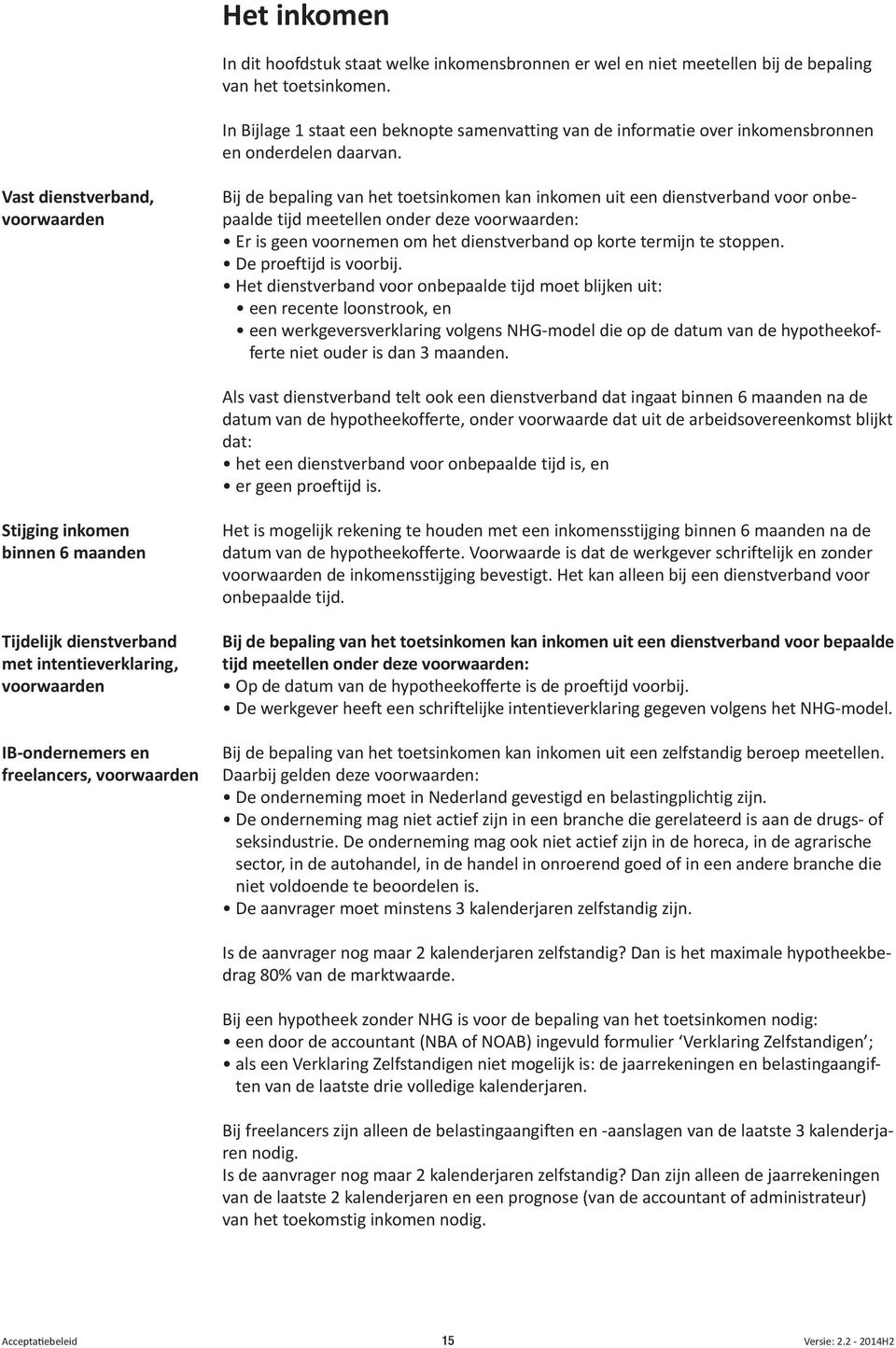 Vast dienstverband, voorwaarden Bij de bepaling van het toetsinkomen kan inkomen uit een dienstverband voor onbepaalde tijd meetellen onder deze voorwaarden: Er is geen voornemen om het dienstverband