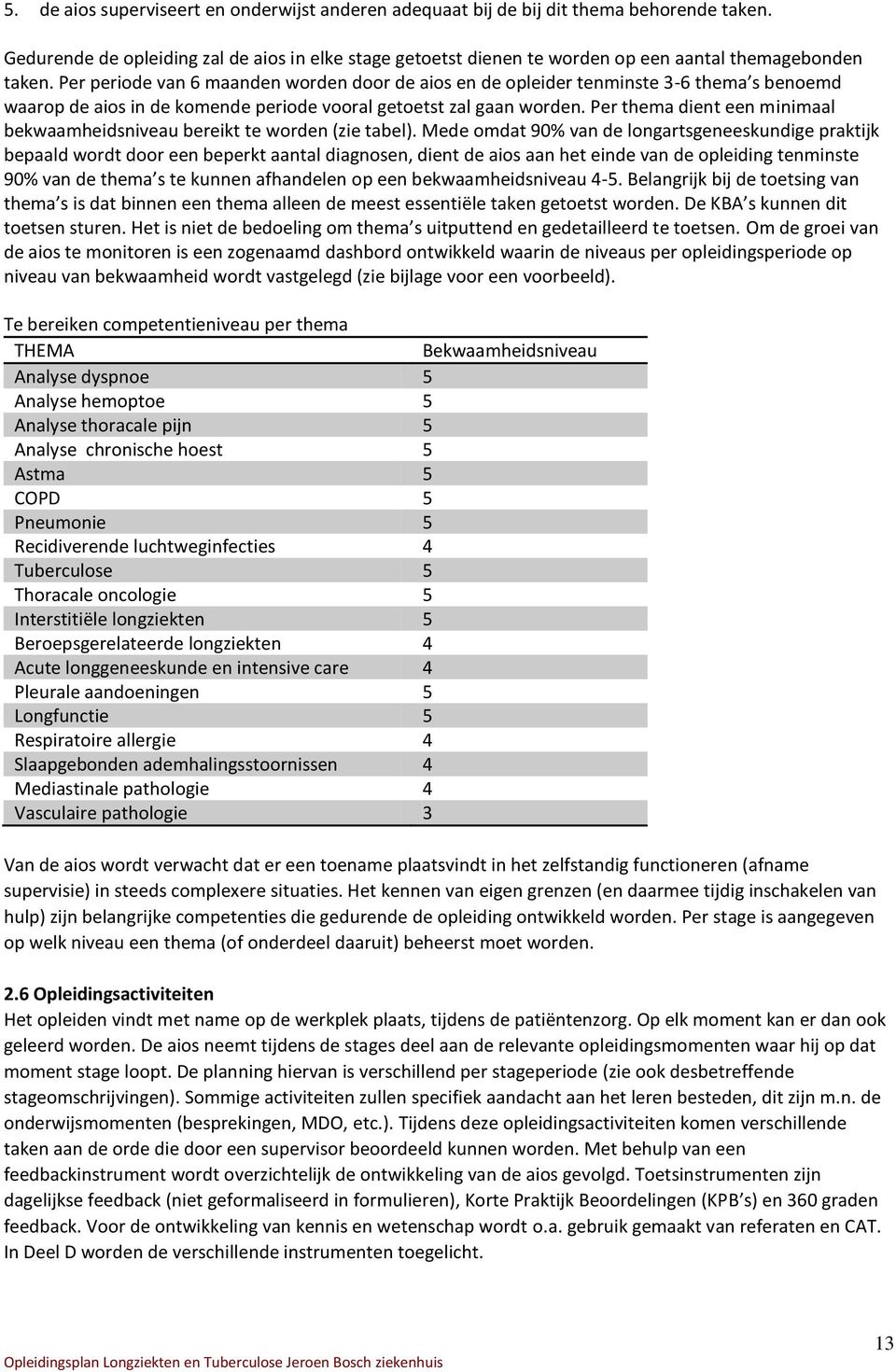 Per periode van 6 maanden worden door de aios en de opleider tenminste 3-6 thema s benoemd waarop de aios in de komende periode vooral getoetst zal gaan worden.