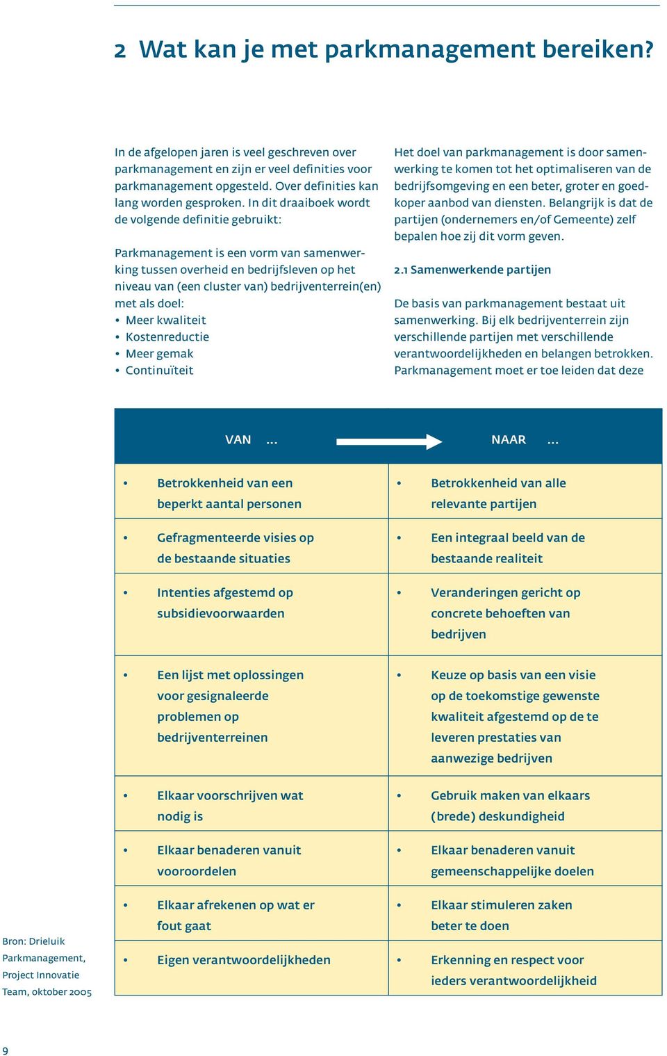 In dit draaiboek wordt de volgende definitie gebruikt: Parkmanagement is een vorm van samenwerking tussen overheid en bedrijfsleven op het niveau van (een cluster van) bedrijventerrein(en) met als