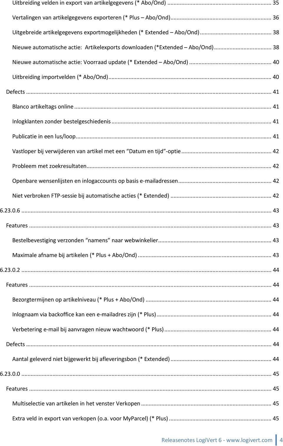 .. 40 Defects... 41 Blanco artikeltags online... 41 Inlogklanten zonder bestelgeschiedenis... 41 Publicatie in een lus/loop... 41 Vastloper bij verwijderen van artikel met een Datum en tijd -optie.