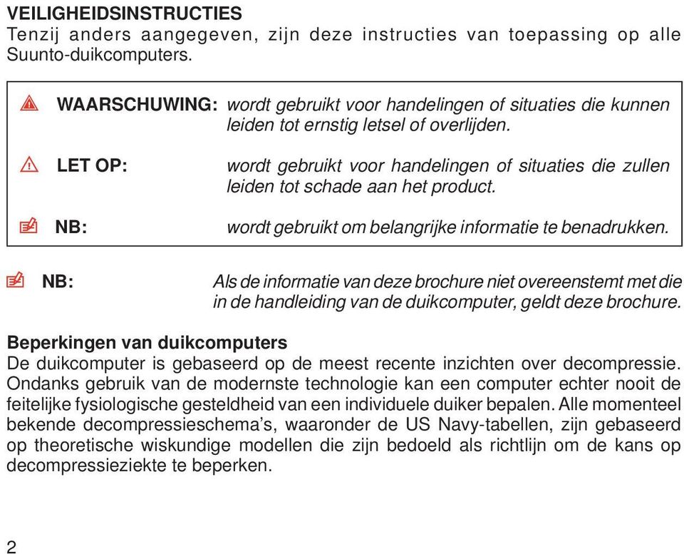 LET OP: NB: wordt gebruikt voor handelingen of situaties die zullen leiden tot schade aan het product. wordt gebruikt om belangrijke informatie te benadrukken.