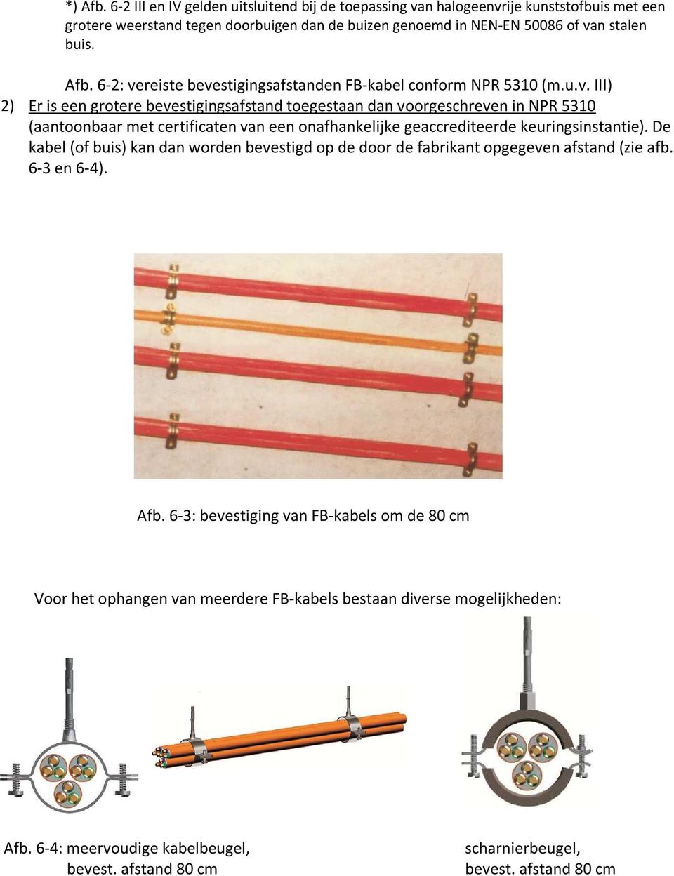 De kabel (of buis) kan dan worden bevestigd op de door de fabrikant opgegeven afstand (zie afb. 6-3 en 6-4). Afb.