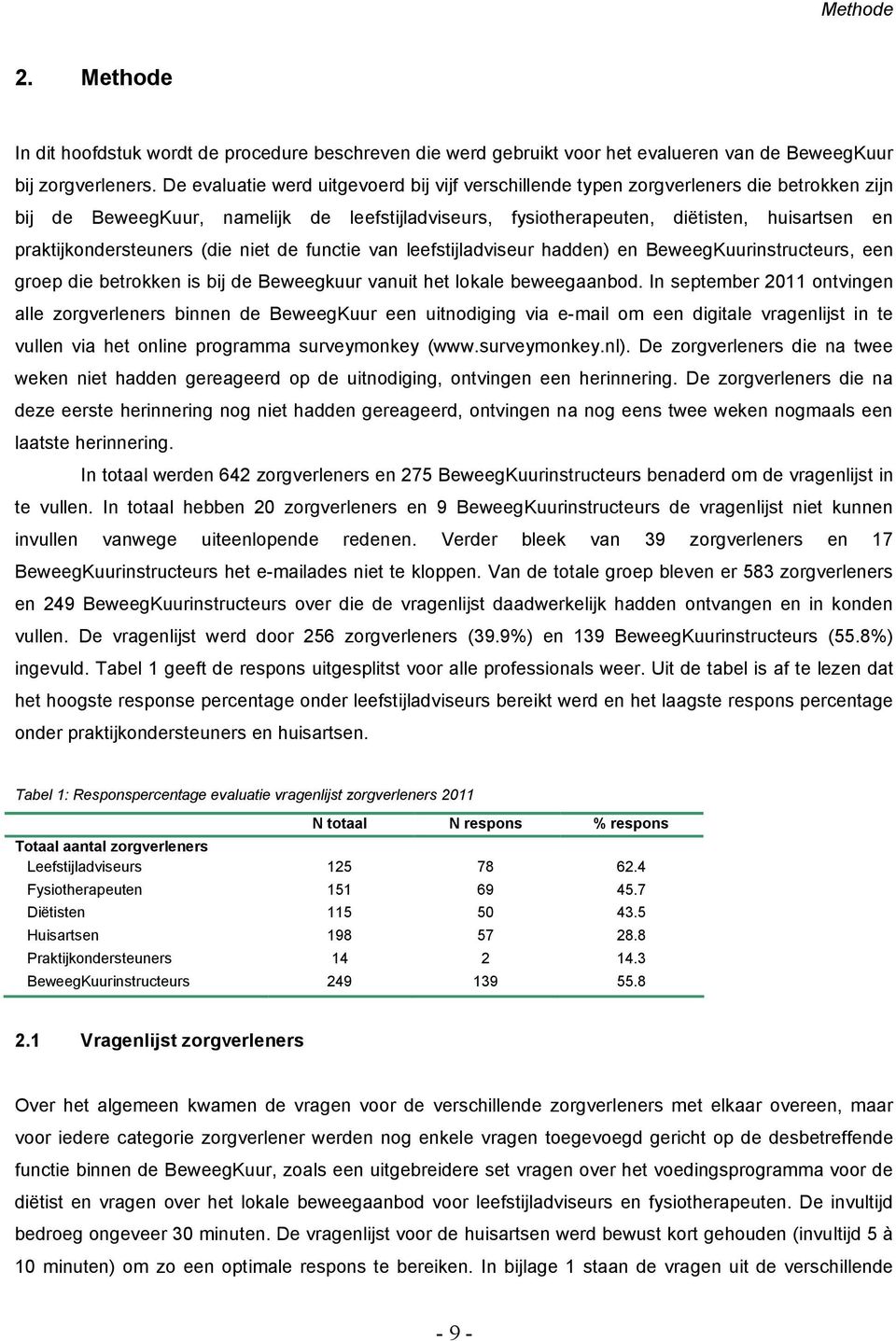 praktijkondersteuners (die niet de functie van leefstijladviseur hadden) en BeweegKuurinstructeurs, een groep die betrokken is bij de Beweegkuur vanuit het lokale beweegaanbod.