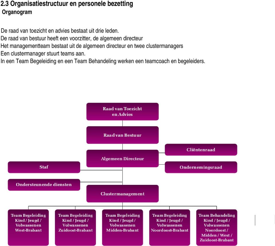 De raad van bestuur heeft een voorzitter, de algemeen directeur Het managementteam bestaat uit de