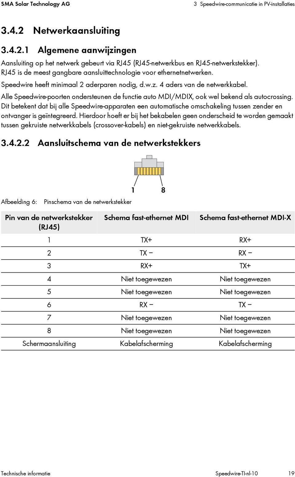 Alle Speedwire-poorten ondersteunen de functie auto MDI/MDIX, ook wel bekend als autocrossing.