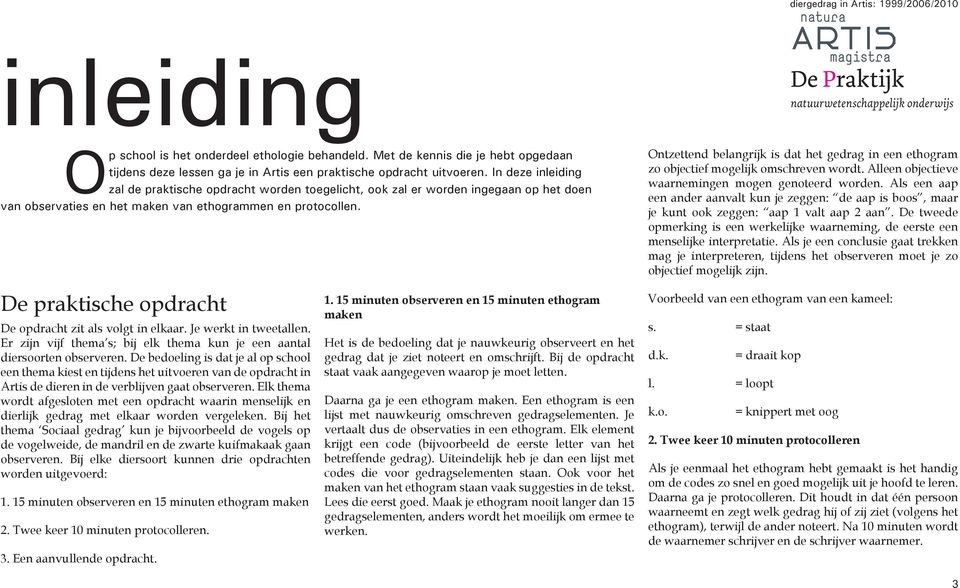 In deze inleiding zal de praktische opdracht worden toegelicht, ook zal er worden ingegaan op het doen van observaties en het maken van ethogrammen en protocollen.