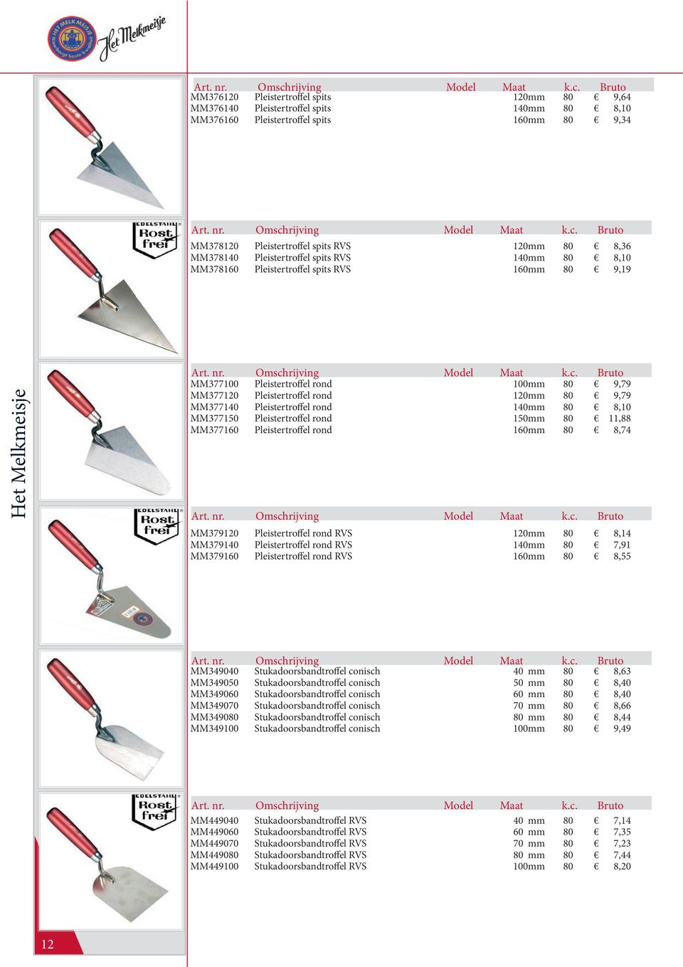 MM377140 Pleistertroffel rond 140mm 80 8,10 MM377150 Pleistertroffel rond 150mm 80 11,88 MM377160 Pleistertroffel rond 160mm 80 8,74 MM379120 Pleistertroffel rond RVS 120mm 80 8,14 MM379140