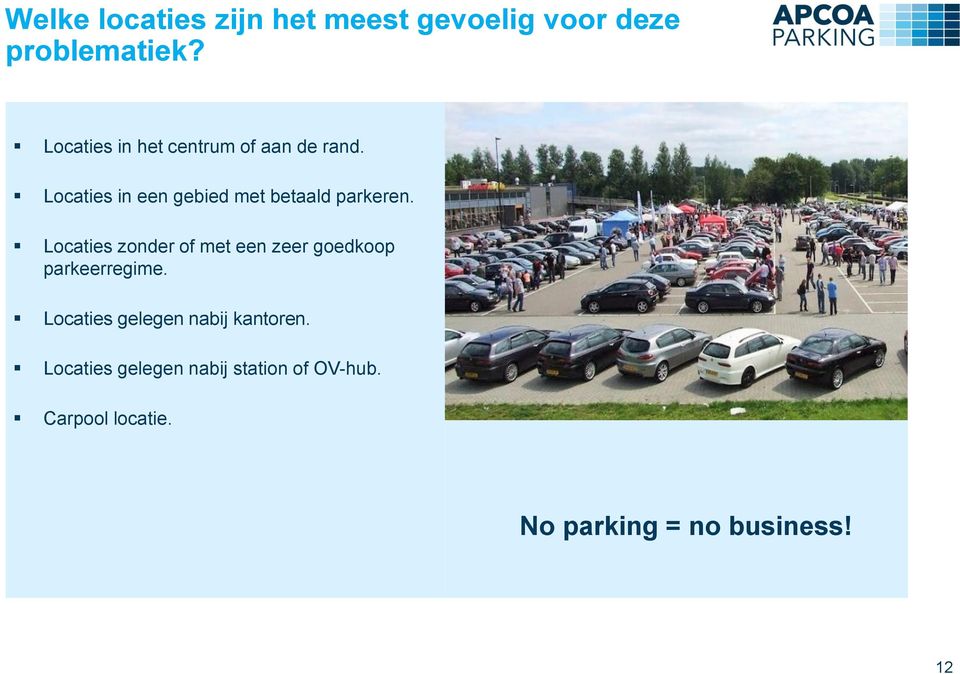 Locaties in een gebied met betaald parkeren.