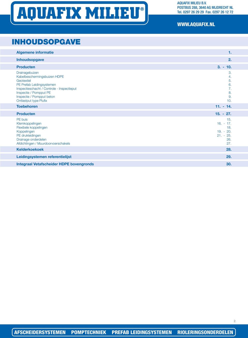 Inspectie / Pompput beton Ontlastput type Plufix Toebehoren 11. - 14. Producten 15. - 27.