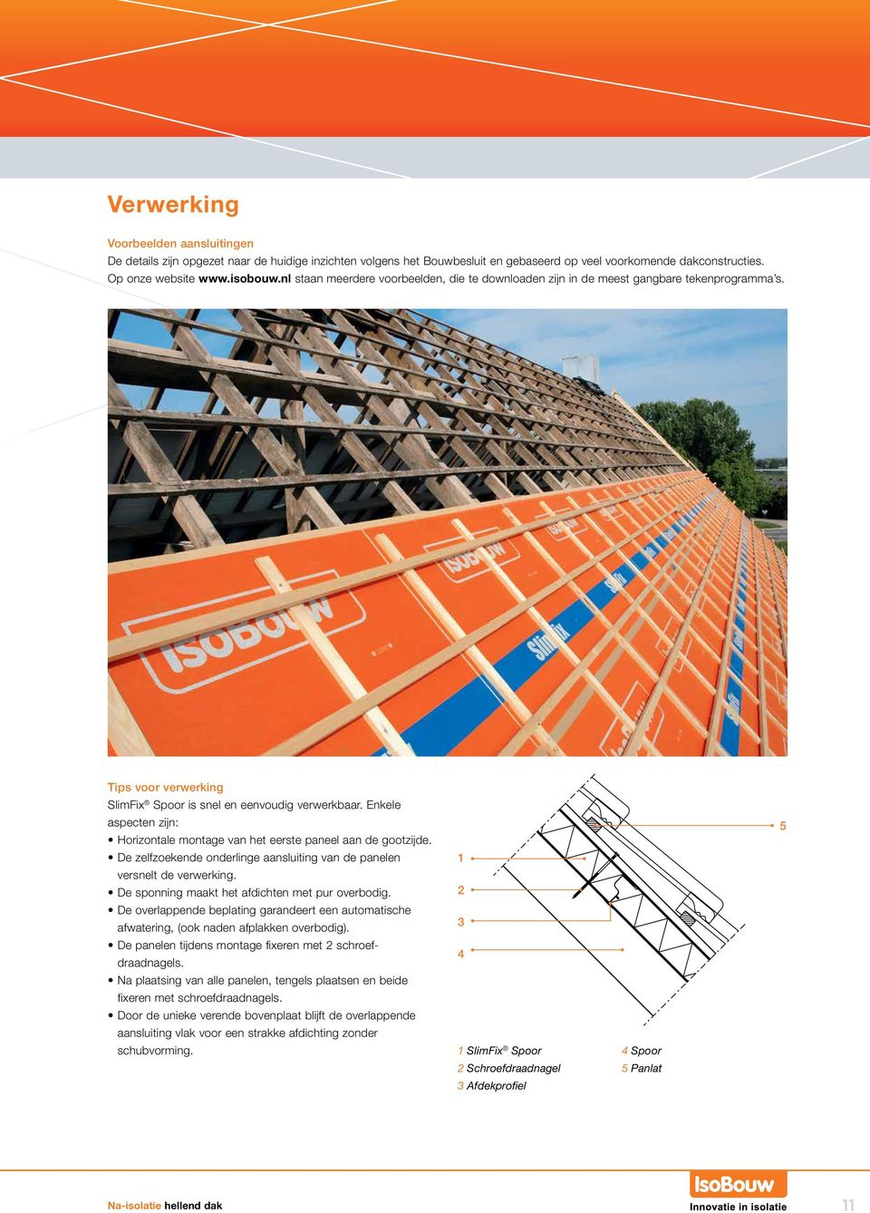 Enkele aspecten zijn: Horizontale montage van het eerste paneel aan de gootzijde. De zelfzoekende onderlinge aansluiting van de panelen versnelt de verwerking.