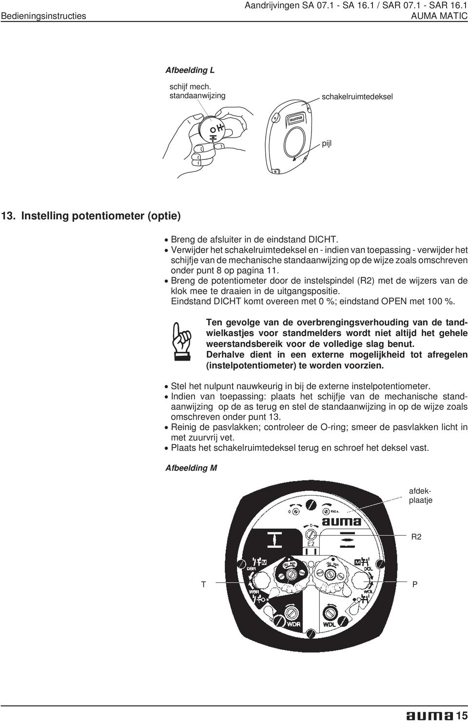 . Verwijder het schakelruimtedeksel en - indien van toepassing - verwijder het schijfje van de mechanische standaanwijzing op de wijze zoals omschreven onder punt 8 op pagina 11.