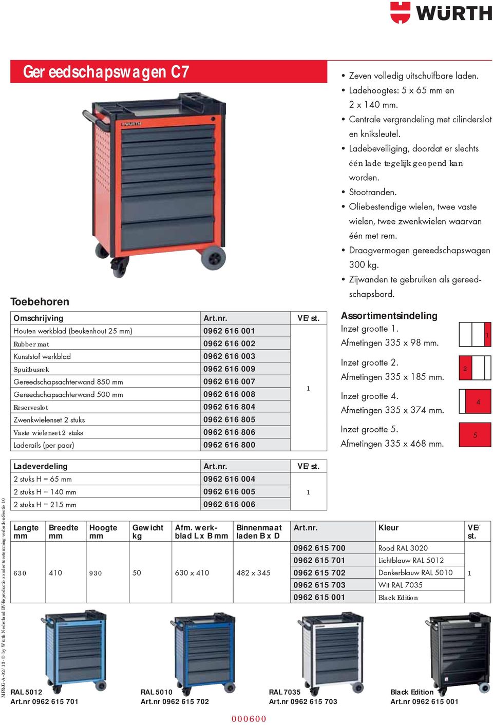 lade tegelijk geopend kan - Assortimentsindeling 2 1 MPR-JG-A--02/13- by Würth Nederland BV-Reproductie zonder toestemming verboden-sectie 10 Ladeverdeling Art.nr. VE/st.