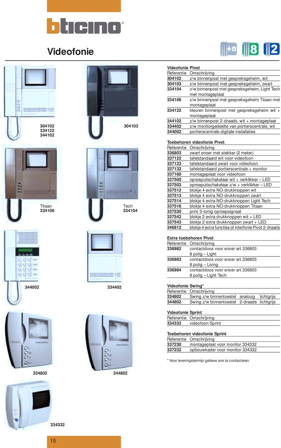 z/w binnenpost 2-draads, wit + montageplaat 334402 z/w monitorgedeelte van portierscentrale, wit 344002 portierscentrale digitale installaties Toebehoren videofonie Pivot 336803 zwart snoer met