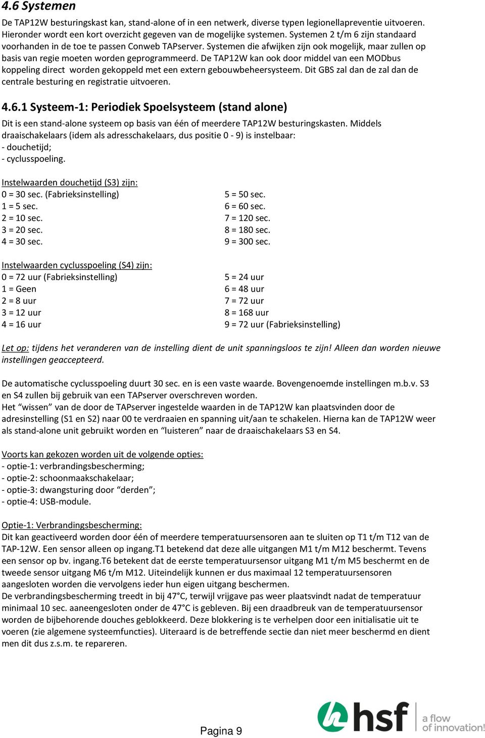 De TAP12W kan ook door middel van een MODbus koppeling direct worden gekoppeld met een extern gebouwbeheersysteem. Dit GBS zal dan de zal dan de centrale besturing en registratie uitvoeren. 4.6.