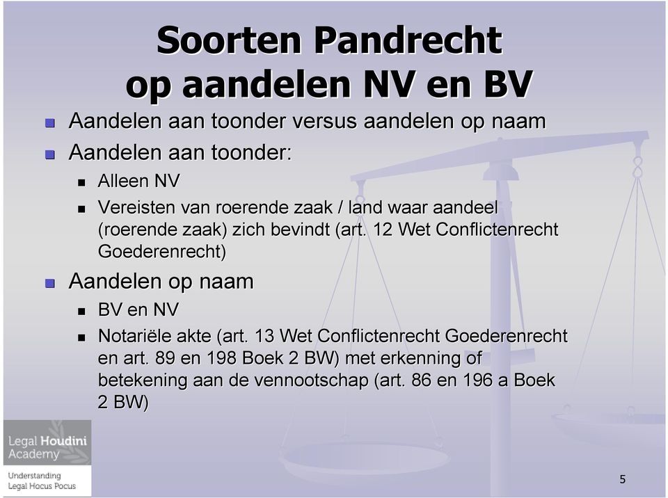 12 Wet Conflictenrecht Goederenrecht) Aandelen op naam BV en NV Notariële akte (art.