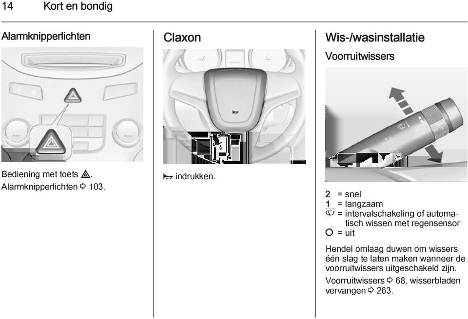 2 = snel 1 = langzaam P = intervalschakeling of automatisch wissen met regensensor = uit Hendel