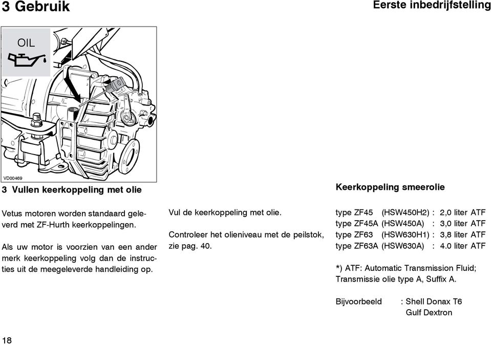 Controleer het olieniveau met de peilstok, zie pag. 40.