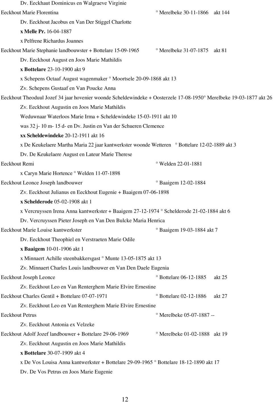 Eeckhout August en Joos Marie Mathildis x Bottelare 23-10-1900 akt 9 x Schepens Octaaf August wagenmaker Moortsele 20-09-1868 akt 13 Zv.
