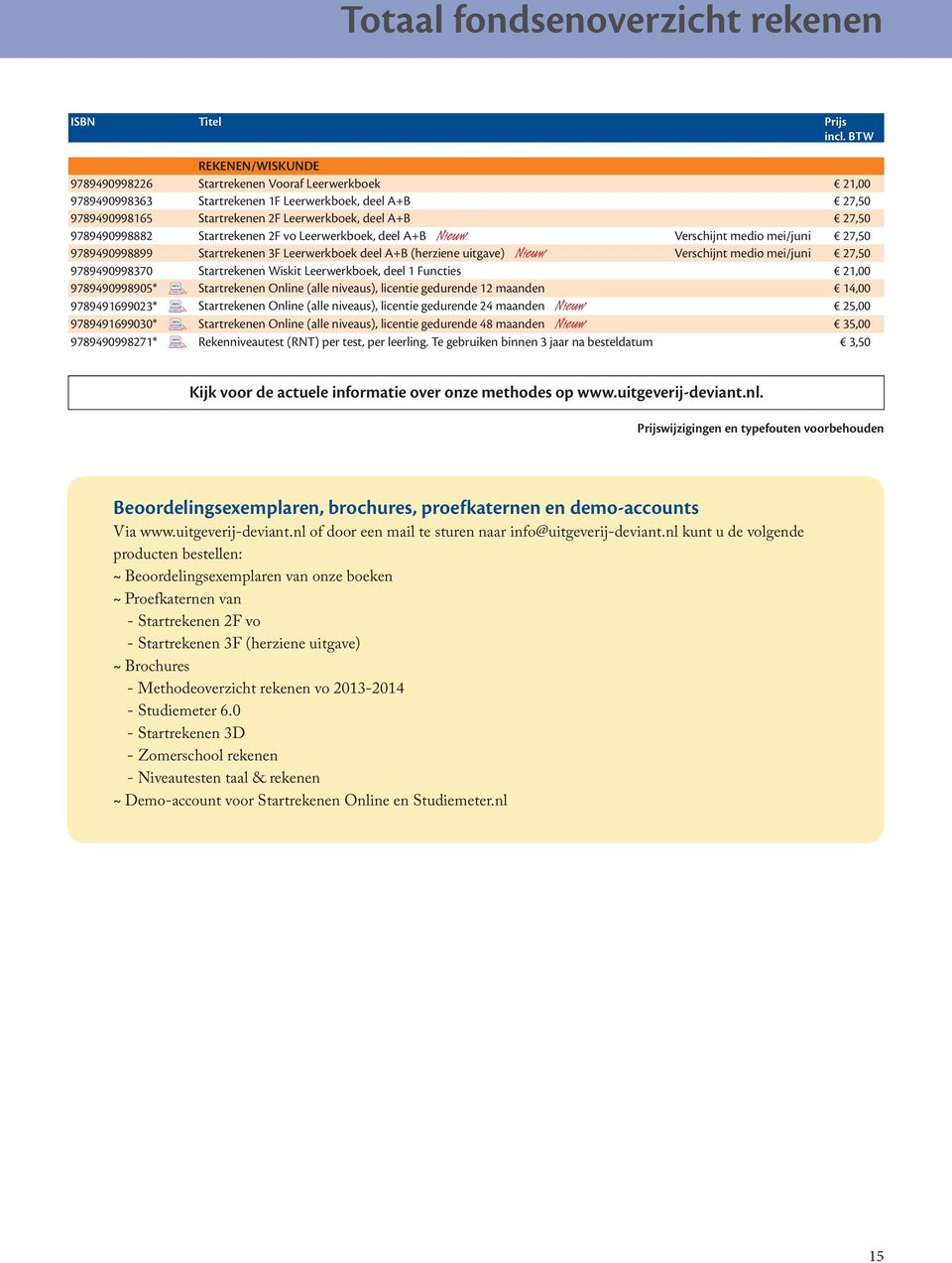 9789490998882 Startrekenen 2F vo Leerwerkboek, deel A+B Nieuw Verschijnt medio mei/juni 27,50 9789490998899 Startrekenen 3F Leerwerkboek deel A+B (herziene uitgave) Nieuw Verschijnt medio mei/juni