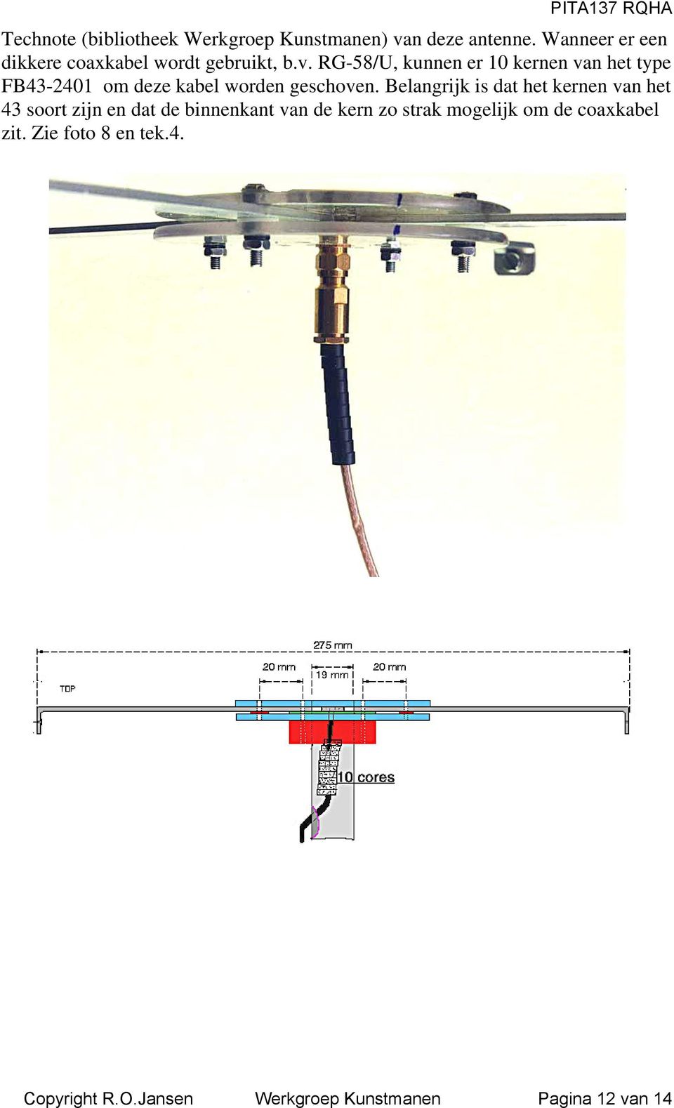 RG-58/U, kunnen er 10 kernen van het type FB43-2401 om deze kabel worden geschoven.