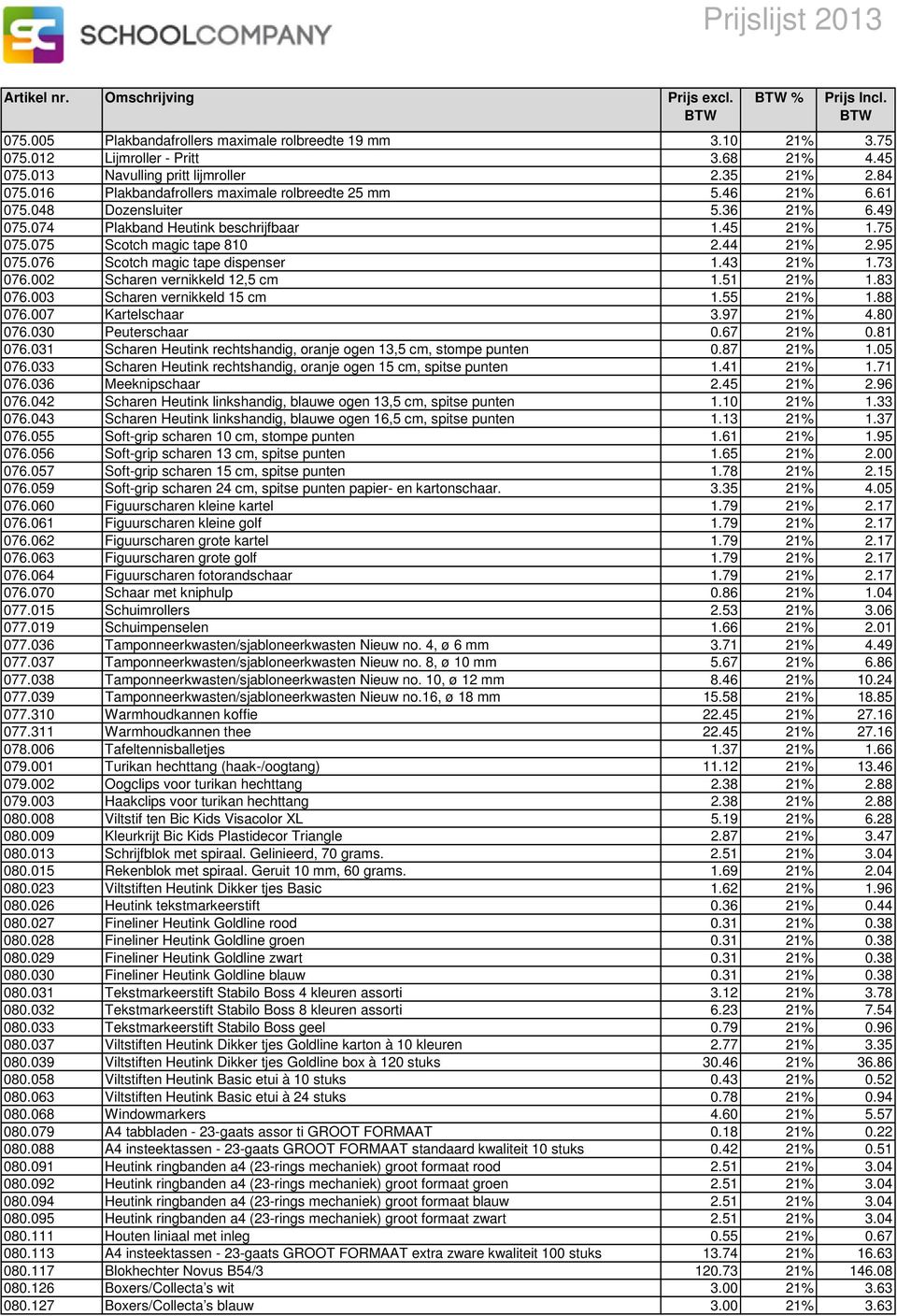 076 Scotch magic tape dispenser 1.43 21% 1.73 076.002 Scharen vernikkeld 12,5 cm 1.51 21% 1.83 076.003 Scharen vernikkeld 15 cm 1.55 21% 1.88 076.007 Kartelschaar 3.97 21% 4.80 076.030 Peuterschaar 0.