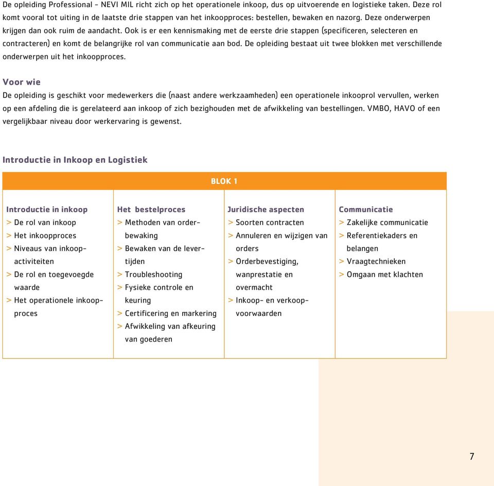 Ook is er een kennismaking met de eerste drie stappen (specificeren, selecteren en contracteren) en komt de belangrijke rol van communicatie aan bod.