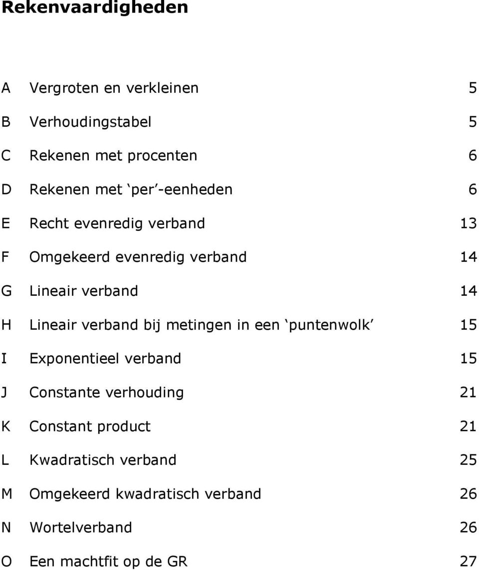 verband bij metingen in een puntenwolk 15 I Exponentieel verband 15 J Constante verhouding 21 K Constant