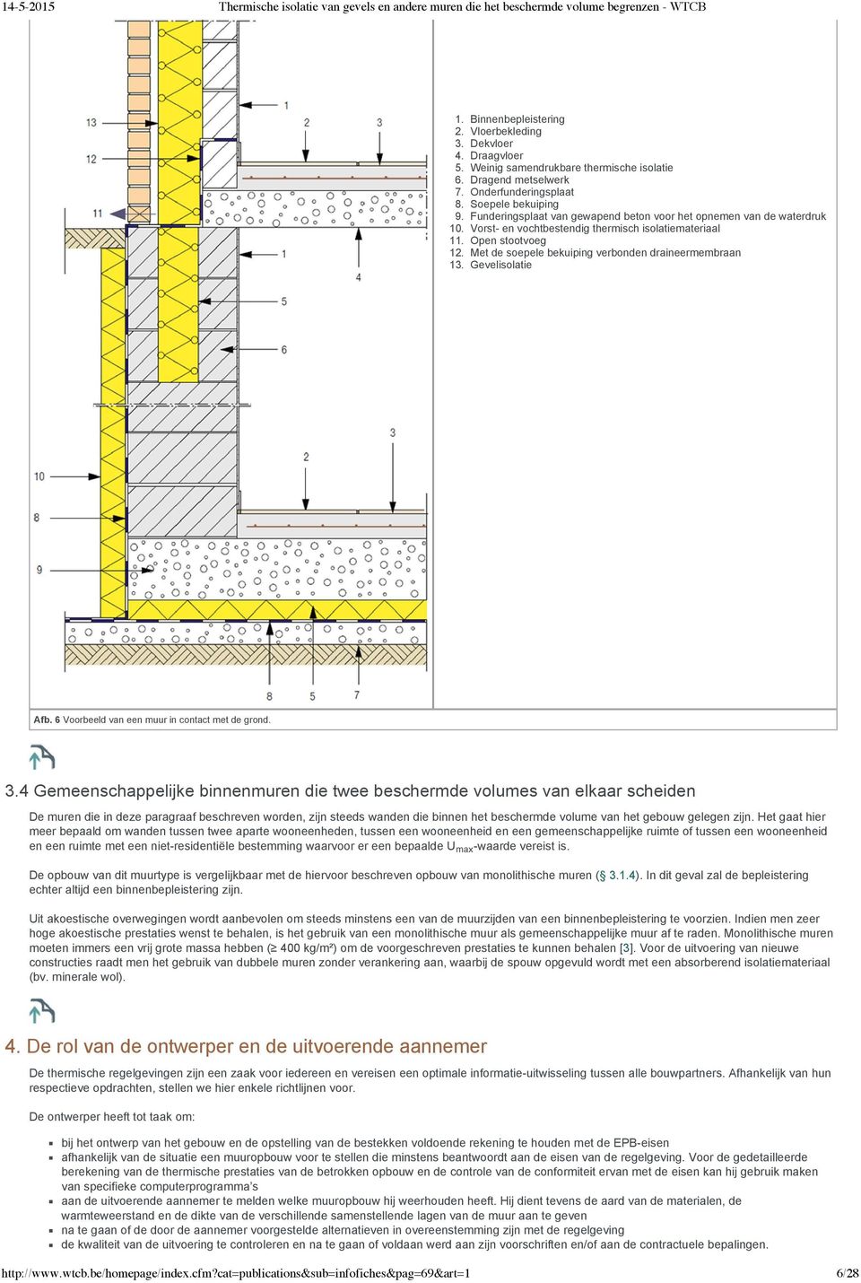 Met de soepele bekuiping verbonden draineermembraan 13. Gevelisolatie Afb. 6 Voorbeeld van een muur in contact met de grond. 3.