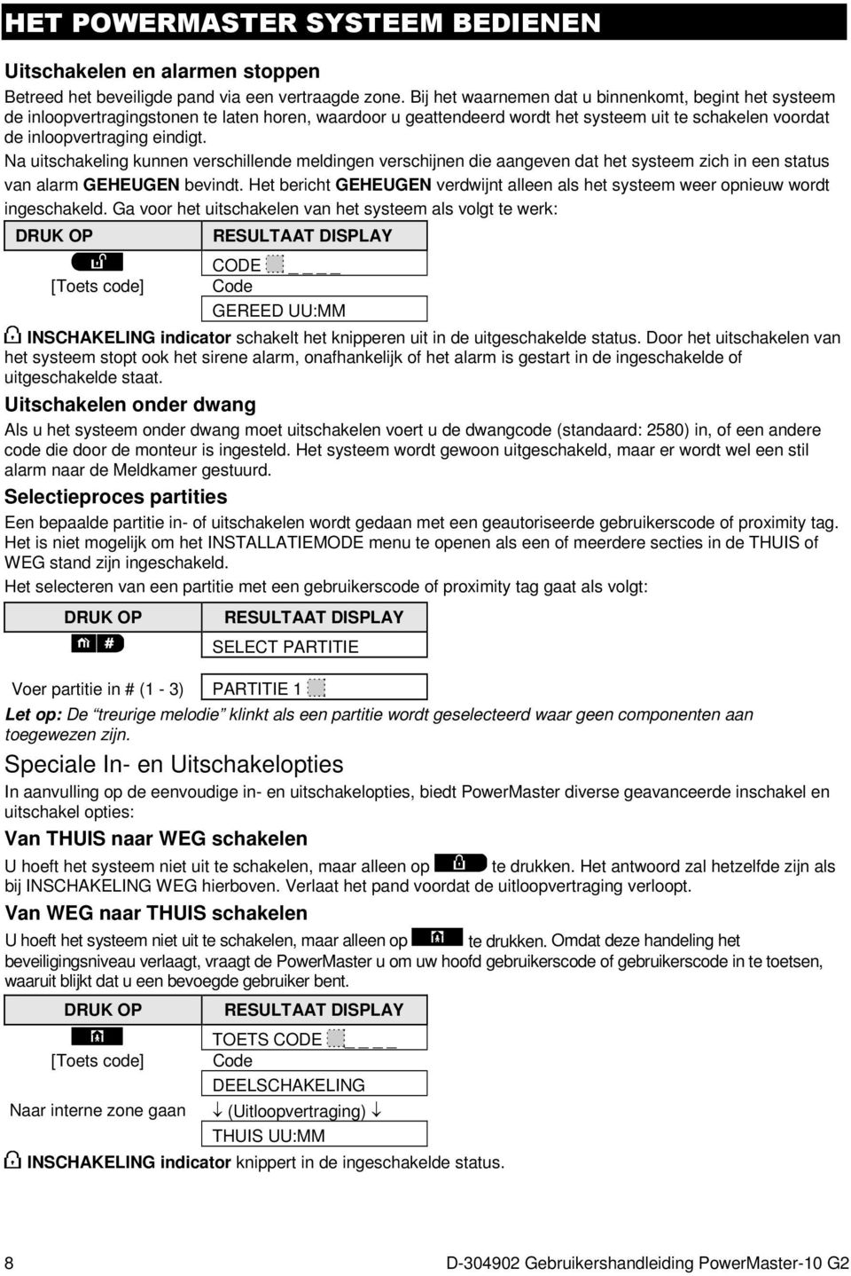 Na uitschakeling kunnen verschillende meldingen verschijnen die aangeven dat het systeem zich in een status van alarm GEHEUGEN bevindt.