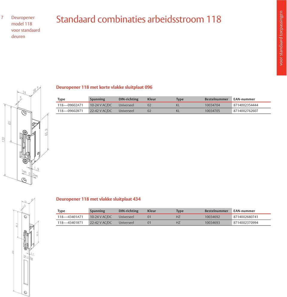 22-42 V AC/DC Universeel 02 KL 10034705 8714002762607 Deuropener 118 met vlakke sluitplaat 434 118----43401A71