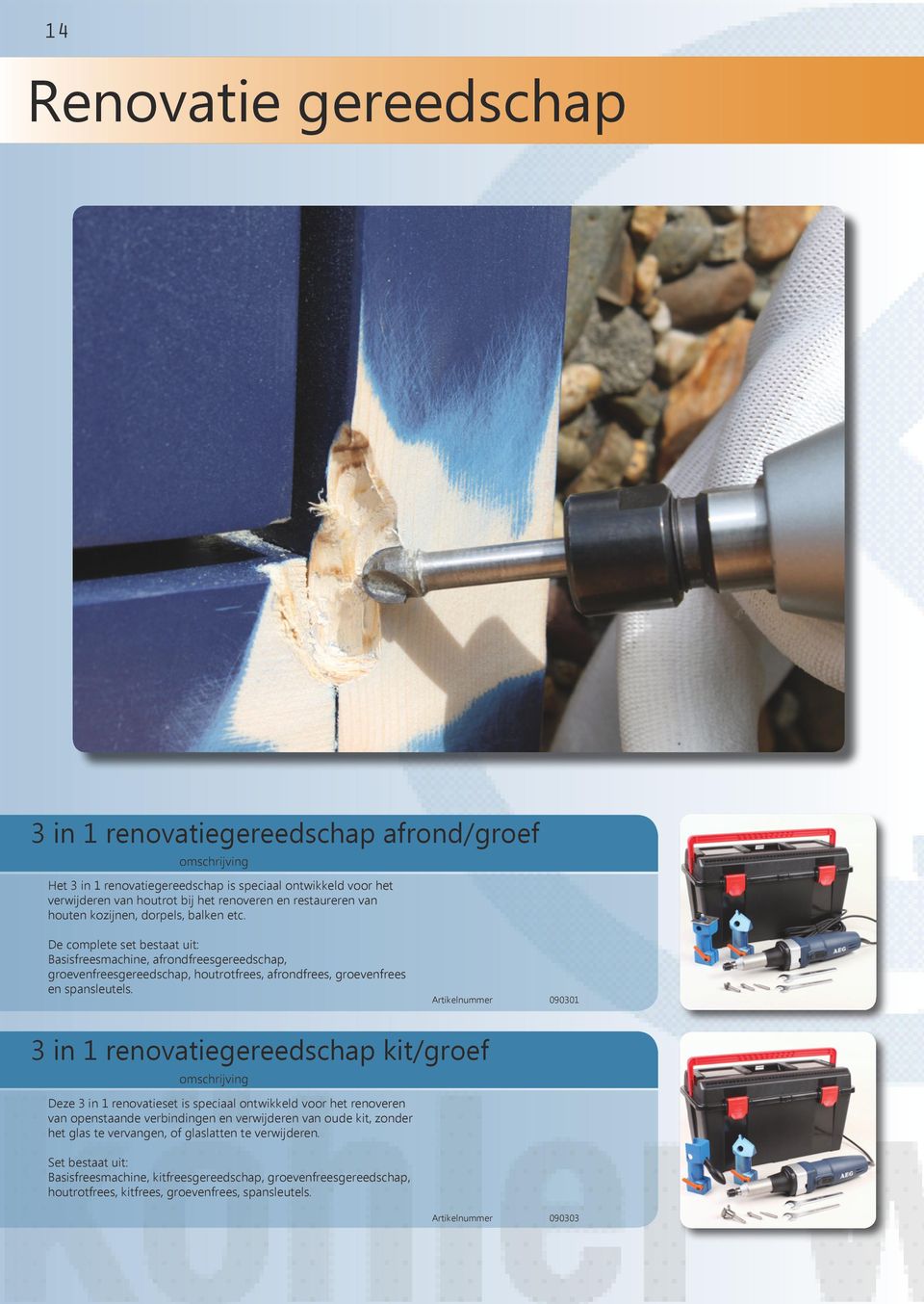 Artikelnummer 090301 3 in 1 renovatiegereedschap kit/groef Deze 3 in 1 renovatieset is speciaal ontwikkeld voor het renoveren van openstaande verbindingen en verwijderen van oude kit, zonder het