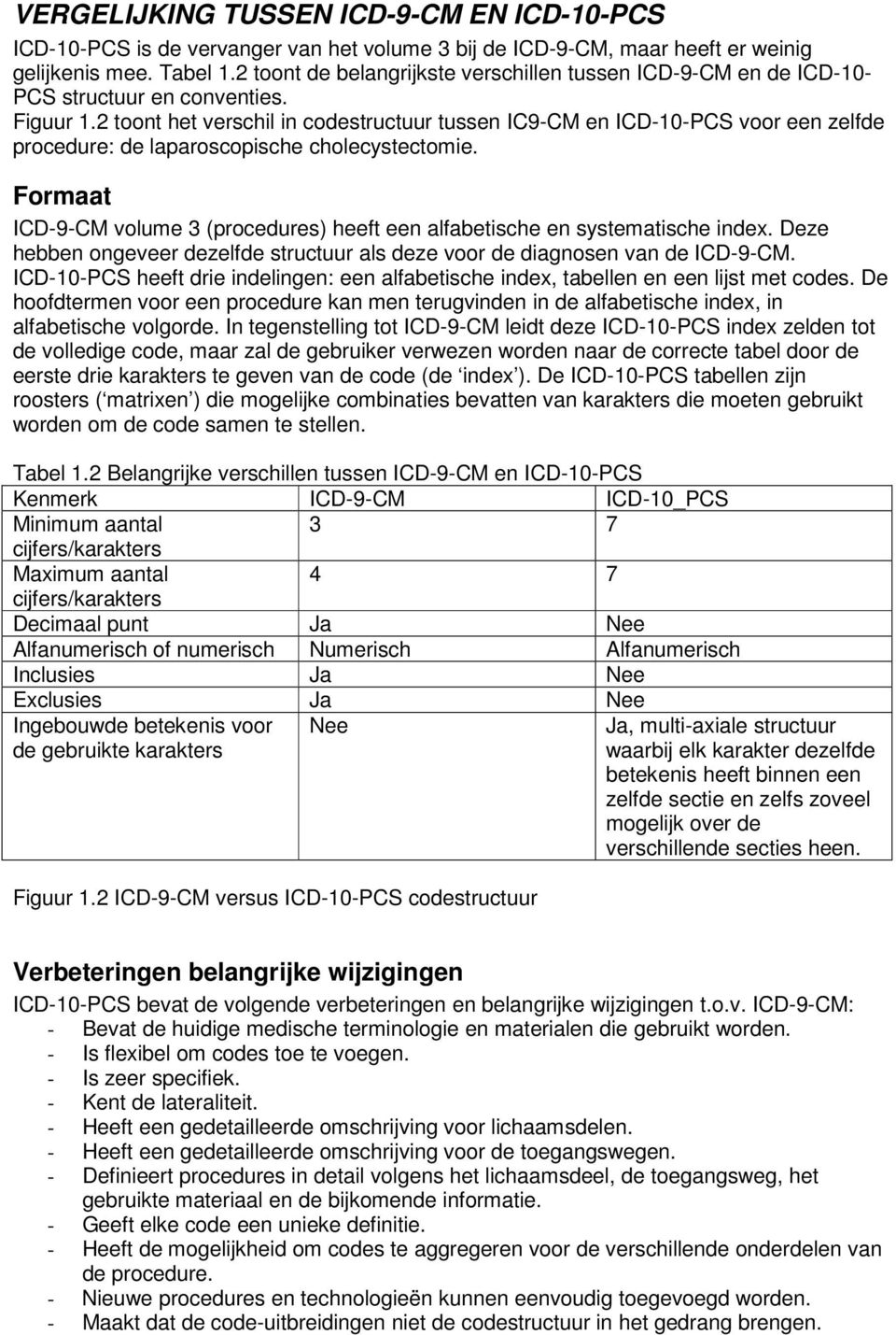 2 toont het verschil in codestructuur tussen IC9-CM en ICD-10-PCS voor een zelfde procedure: de laparoscopische cholecystectomie.