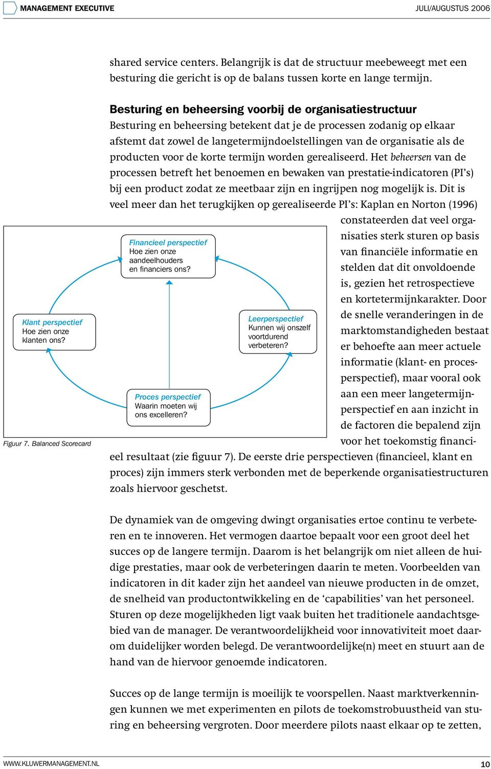 de organisatie als de producten voor de korte termijn worden gerealiseerd.