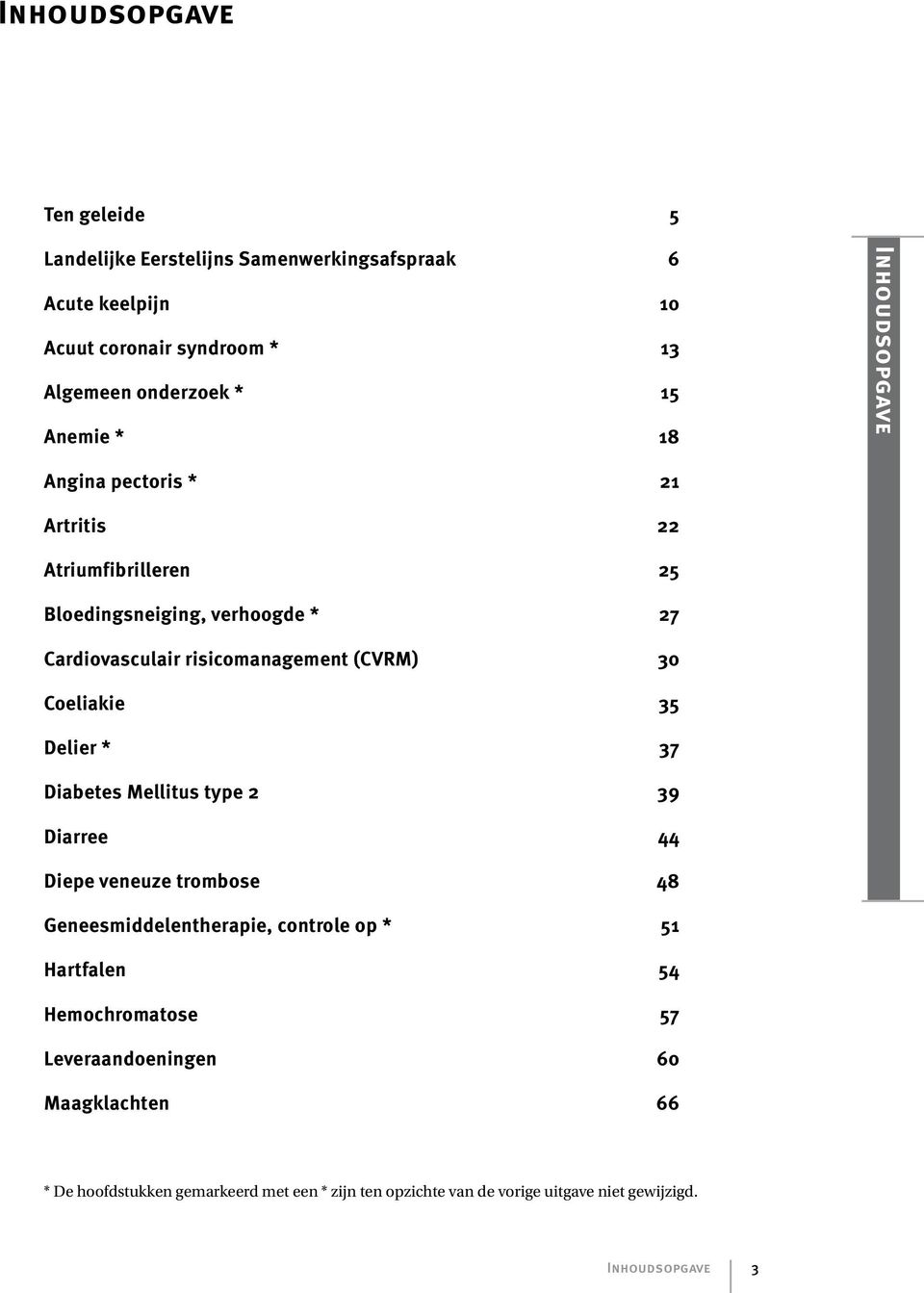 Coeliakie 35 Delier * 37 Diabetes Mellitus type 2 39 Diarree 44 Diepe veneuze trombose 48 Geneesmiddelentherapie, controle op * 51 Hartfalen 54