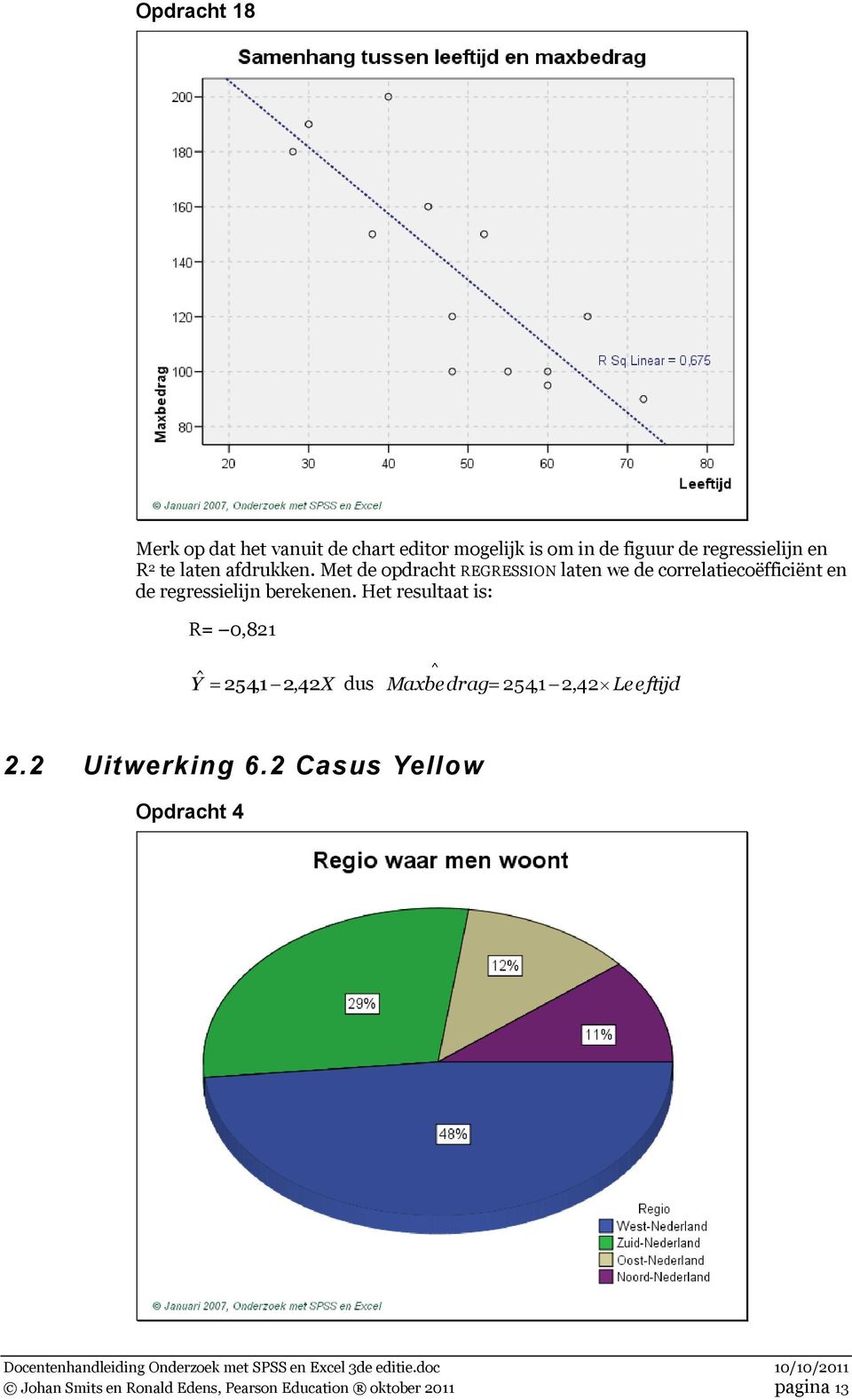 Met de opdracht REGRESSION laten we de correlatiecoëfficiënt en de regressielijn berekenen.