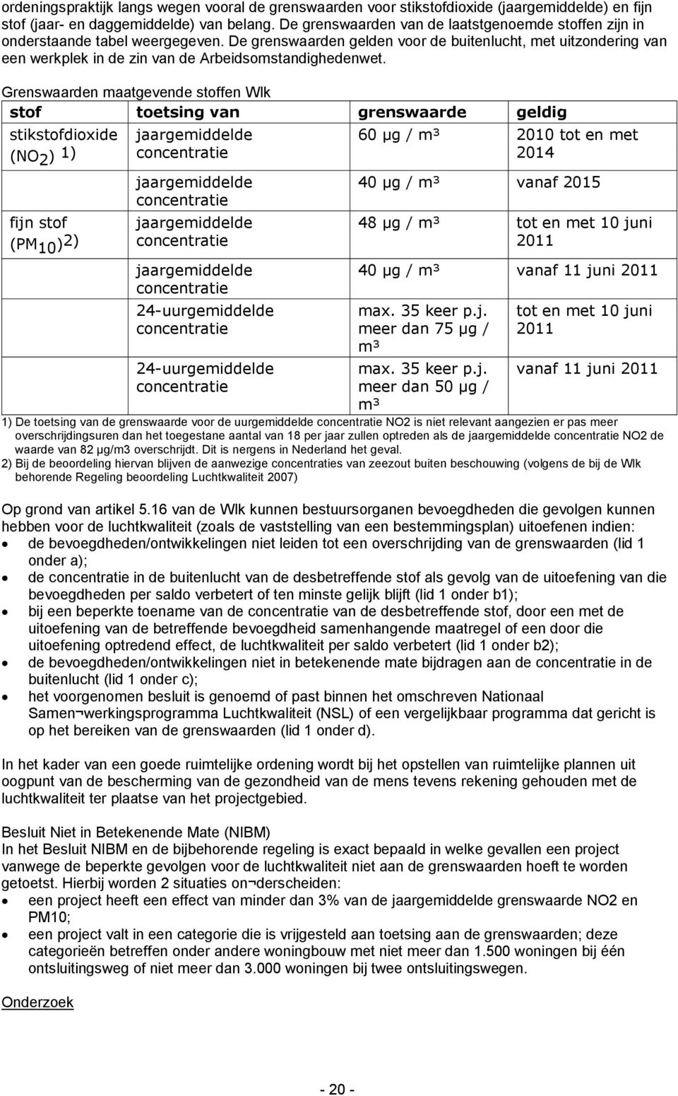 De grenswaarden gelden voor de buitenlucht, met uitzondering van een werkplek in de zin van de Arbeidsomstandighedenwet.